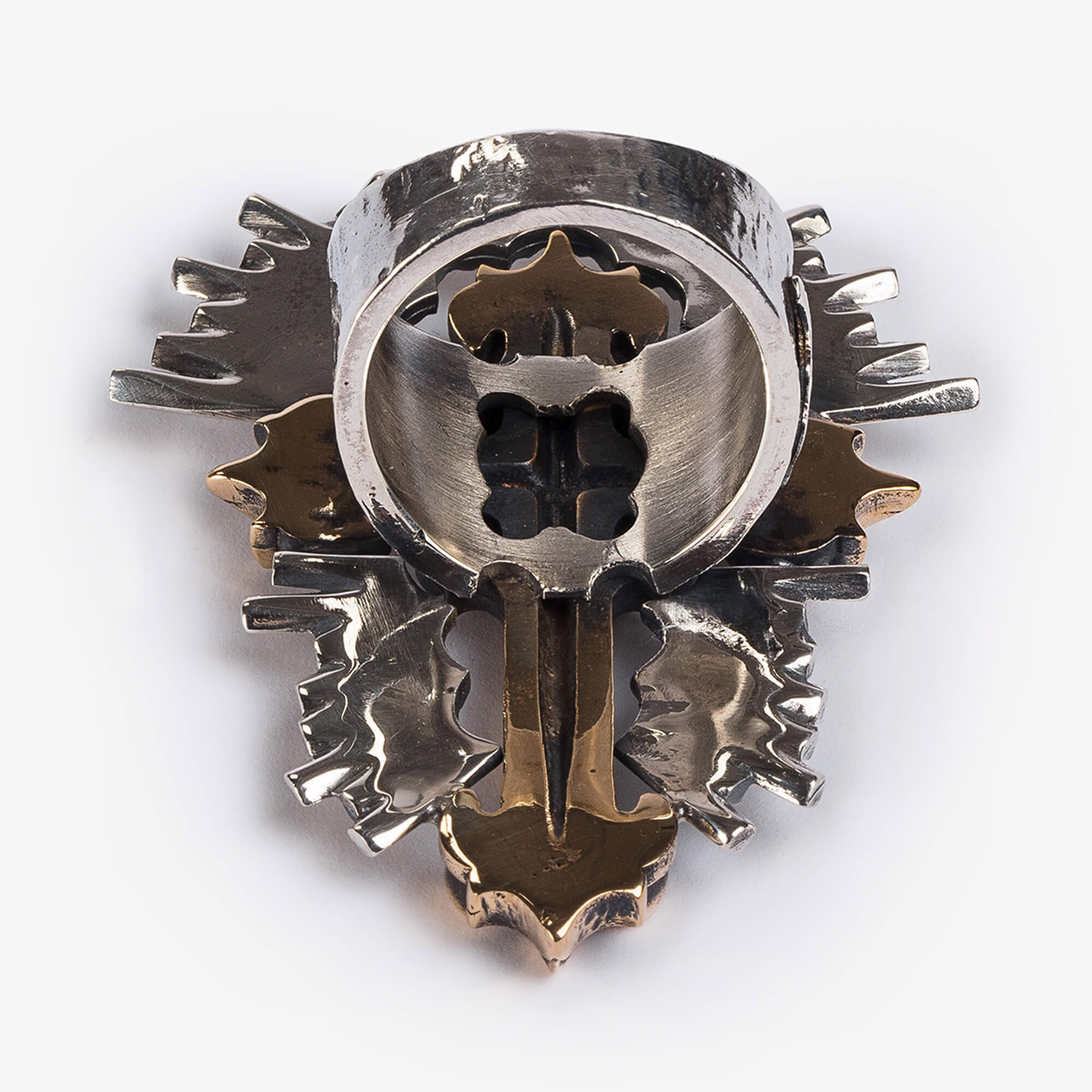 Anello Stella Crucis Croce Br Raggi Argenti retro